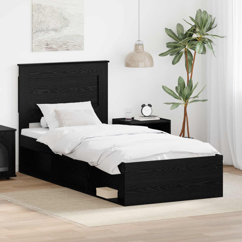 Solid Wood Bed, Black, European Single (90 x 200 cm)