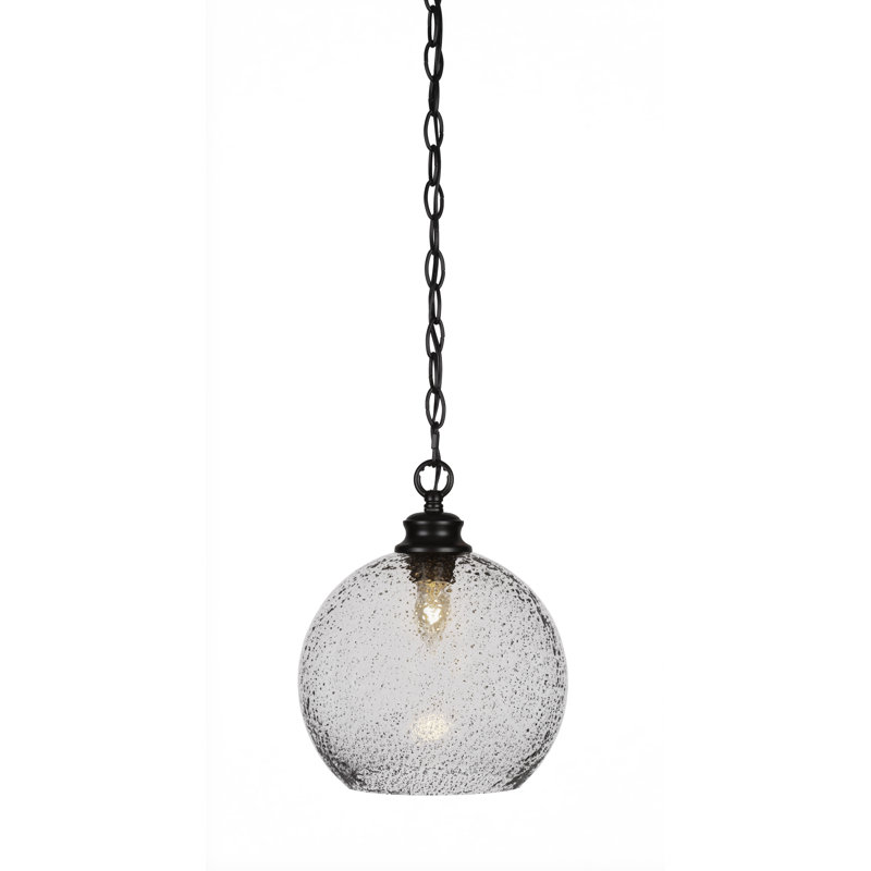 Kimbro Chain Hung Pendant With 9.5" Smoke Bubble Glass, Matte Black