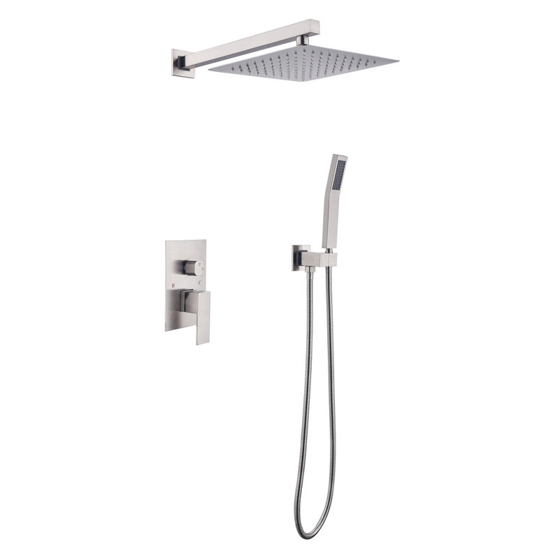 10" Shower Head Bathroom Luxury Rainfall Mixer - Wall Mounted, Brushed Nickel, Self-cleaning Nozzle, Completes With American Standard Pipe 10 Inch For Compatible Interface