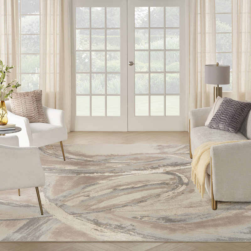 Cianne Abstract Machine Woven Polypropylene/Polyester Area Rug in Beige, Rectangle 10' x 14'