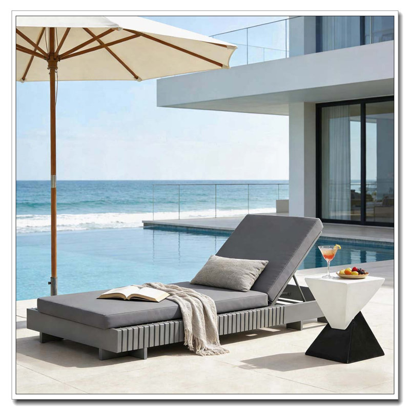 Solid Wood Lounge Chaise, DARK GREY+Dark Grey Cushion