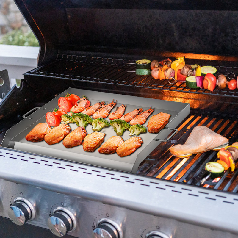 32" x 17" Silver Stainless Steel Flat Top Griddle with Handles