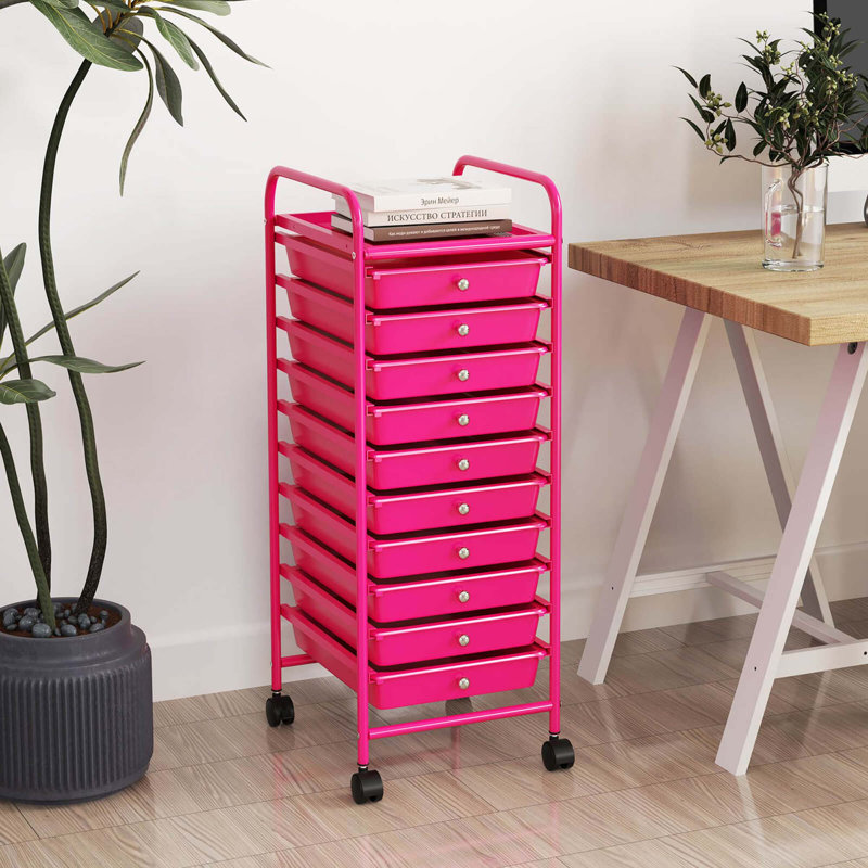 10 Drawer Rolling Storage Cart Scrapbook Paper Office School Organizer Hot Pink