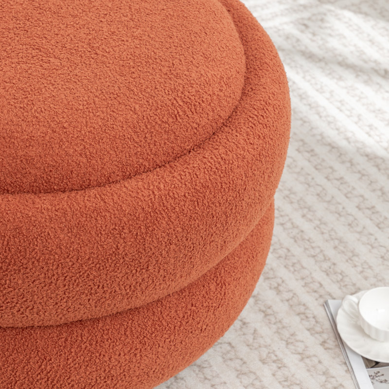 Upholstered Round Storage Ottoman, Orange