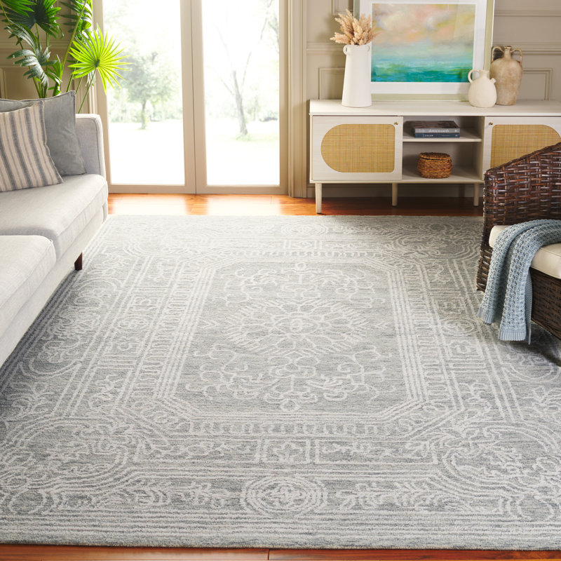 Plarent Ebony Hand Tufted Wool Cotton Oriental Rug in Ivory/Gray, Rectangle 8' x 10'