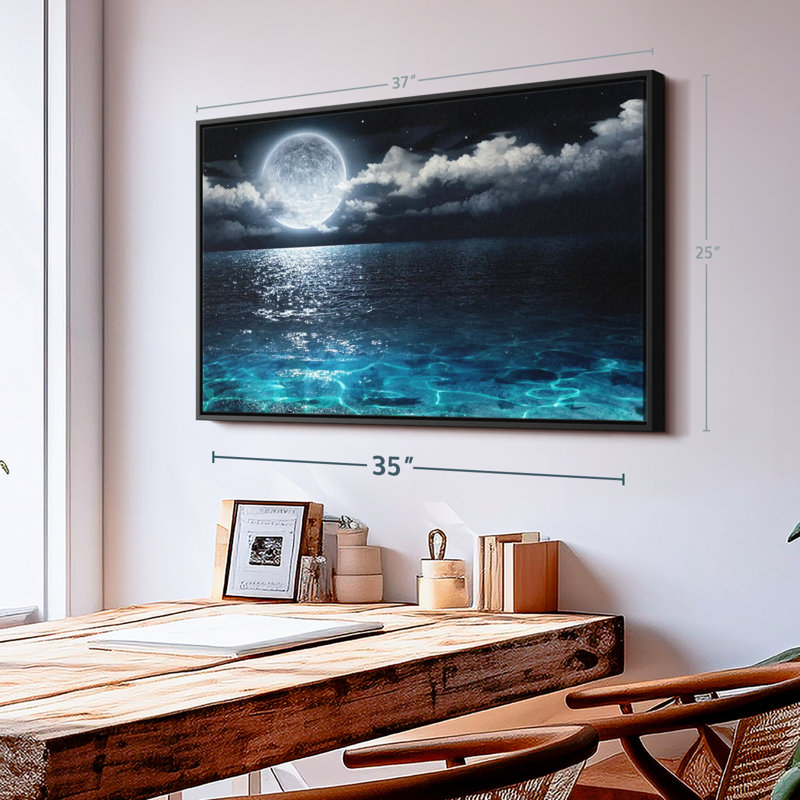 Impression sur toile romantique pleine lune, H 25 po x l 37 po