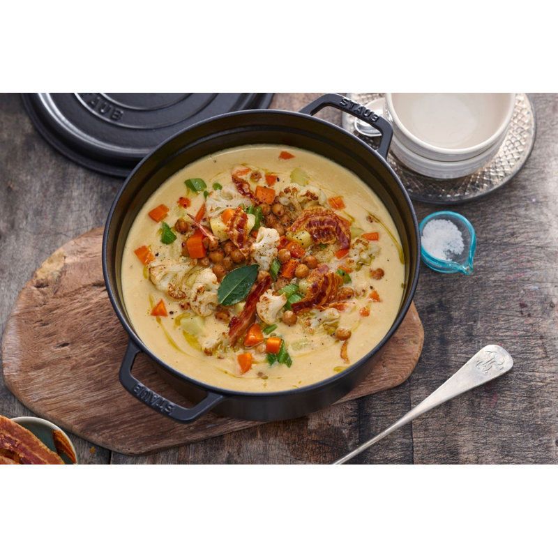 STAUB Round Cast Iron Cocotte, Black, 34cm