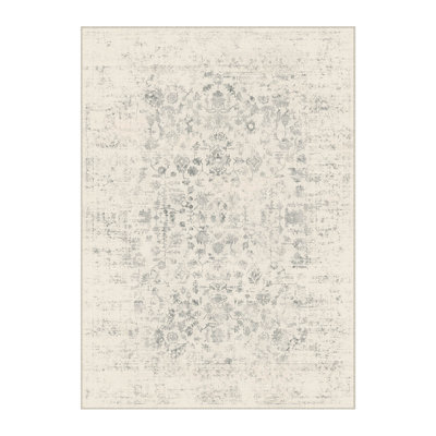 Vintage Elegant Floral Distressed Area Rug in Ivory/Grey