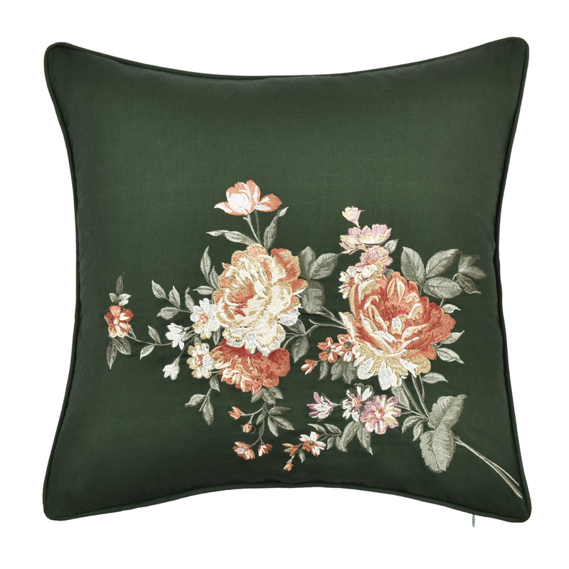Brianna 18" Square Forest Green Embroidered Throw Pillow