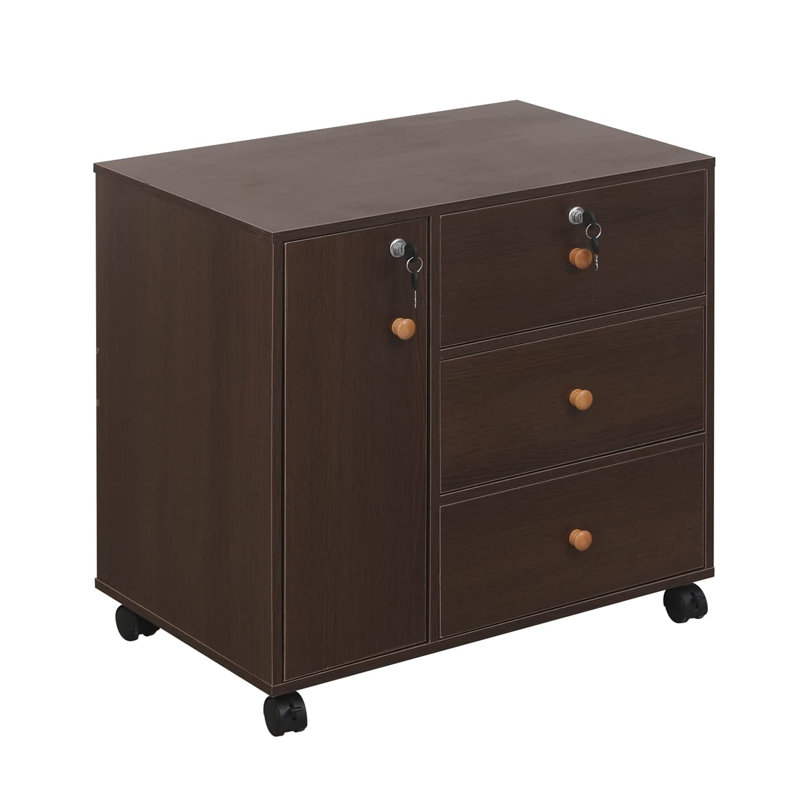 Ladessa 60cm Wide 3 -Drawer Mobile File Cabinet, Dark Oak