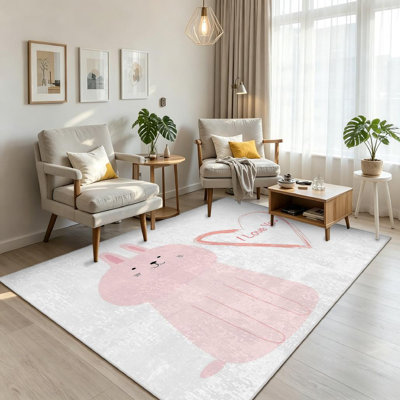 Tapis rose lavable à la machine avec un lapin mignon «I Love You» pour animal