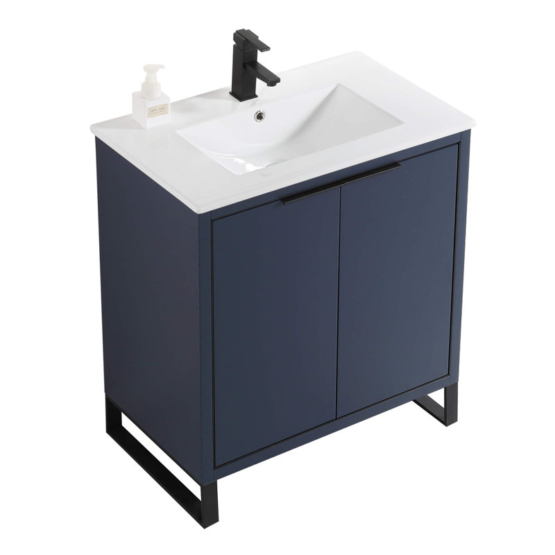 Ensemble de meuble-lavabo simple 30 po, Noir mat, Bleu marine