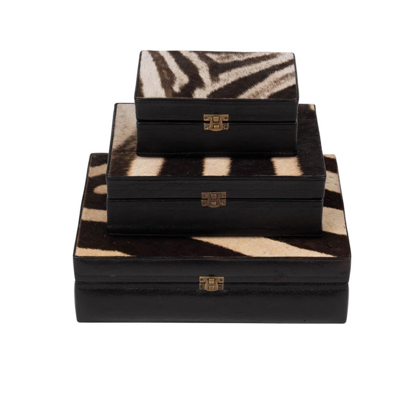 Decorative Box with Hide and Leather Accents, 3" H x 8" W x 5" D
