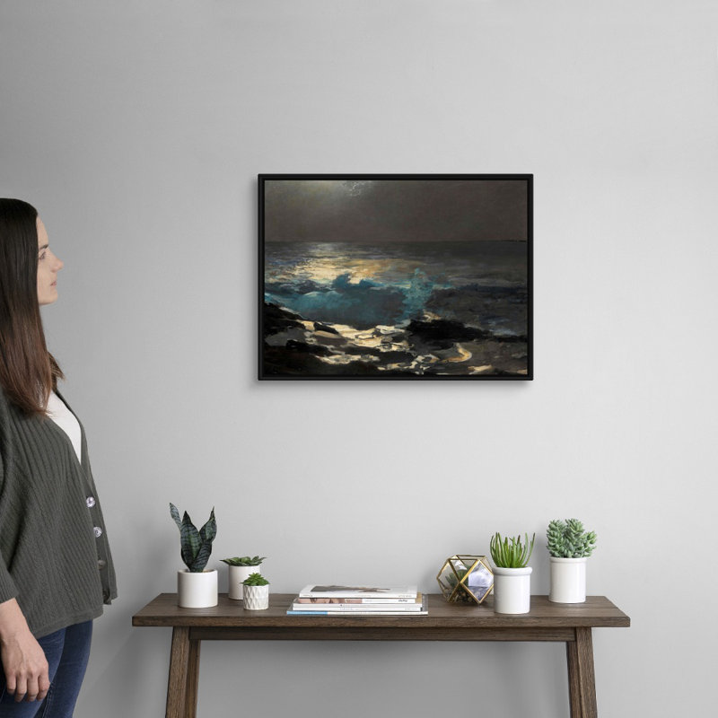 « Moonlight, Wood Island Light » par Winslow Homer, reproduction d’art, H 20 po x l 26 po x 1,75 po, Cadre noir