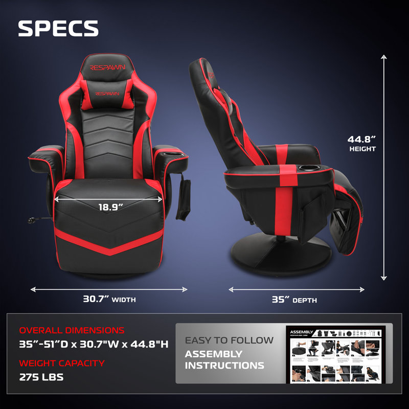 RESPAWN 900 Console Gaming Recliner with Footrest and Lumbar Support - Comfortable Ergonomic Gaming Chair with Headrest, No Wheels, Reclining, Heavy Duty, Racing Style Video Game Chairs