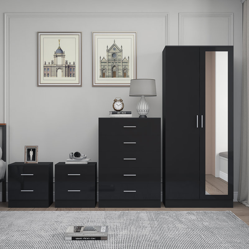 Eva Piece Bedroom Set, Black Gloss / Black Oak