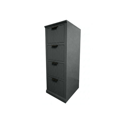 Fluted Solid Wood 4 Drawer File Cabinet