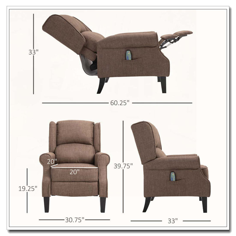 Fauteuil inclinable manuel de massage avec télécommande, Brun