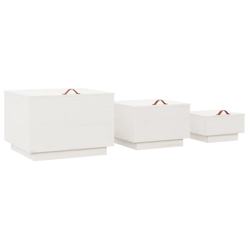  Storage Box Set Of 3 Solid Pine Wood Large, Medium, Small, White