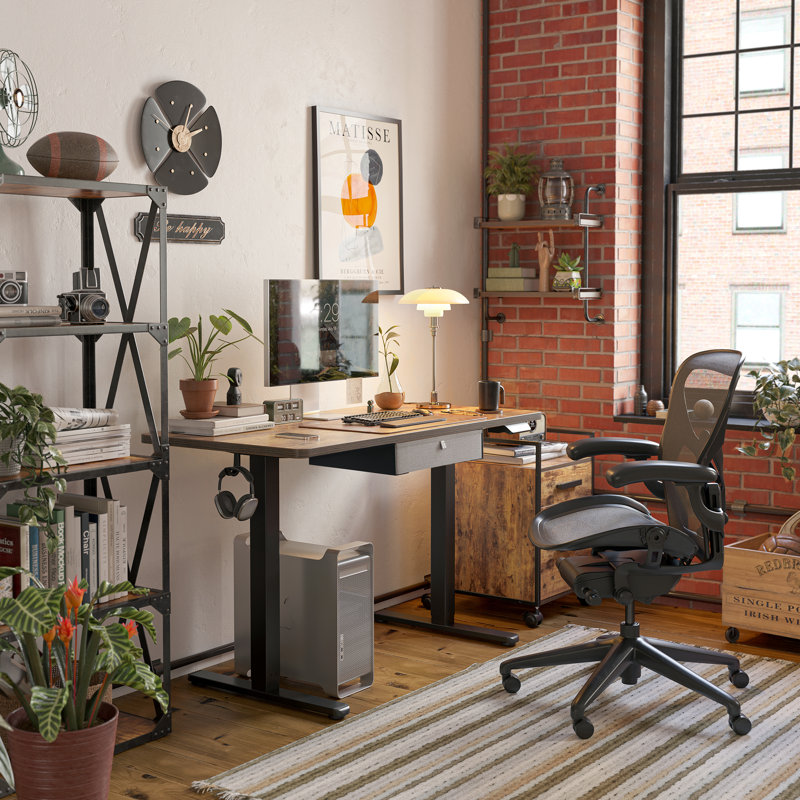 Height Adjustable Rectangle Standing Desk, Rustic Brown/Black, 46" H x 55" W x 24" D