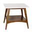 Table de bout avec base en pacane et plateau blanc, tablette de rangement, assemblage requis, base à finition haute de 22 po, plateau et 24 po x 24 po-2075675247