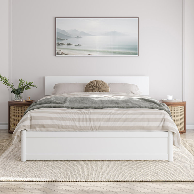 Lamecia Solid Wood Platform Bed with Trundle, Queen, White