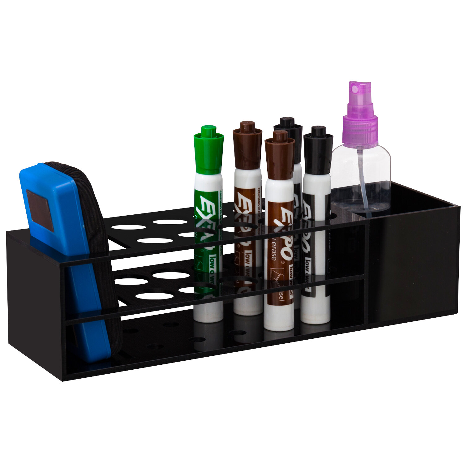 15 Slots Clear Acrylic Wall Marker Holder Organizer Rack w/ Eraser Storage  Shelf
