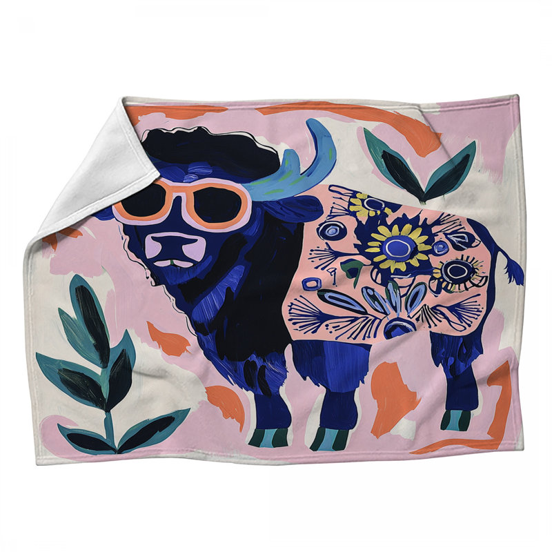 Bison Fleece Throw Blanket - Wildlife Throws for Sofas or Beds, 60" L x 50" W