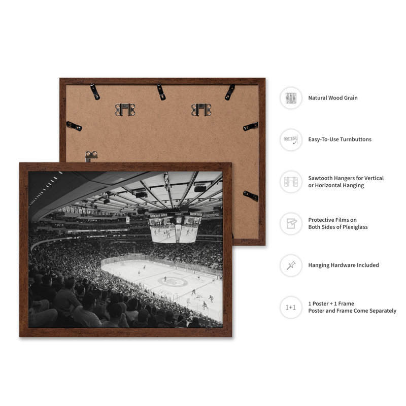 Hockey sur glace, Poster, 16"H x 20"W, Brown Framed