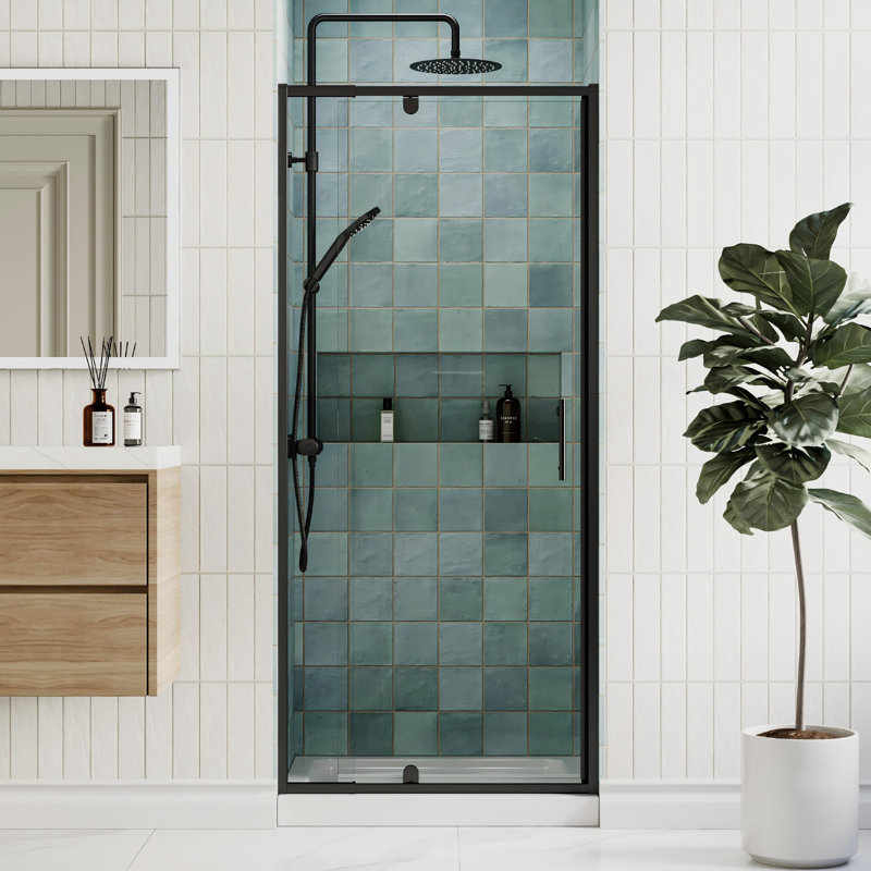 28-32 in. W x 72 in. H Framed Pivot Shower Door with 1/4 in. (6mm) Tempered Clear Glass, Matte Black