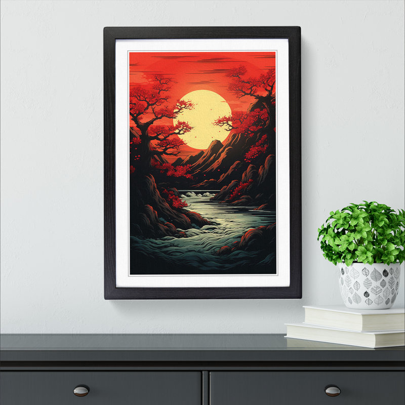 Japanese Sunset Line Framed Print, 34cm H x 25cm W x 2cm D, Black Framed