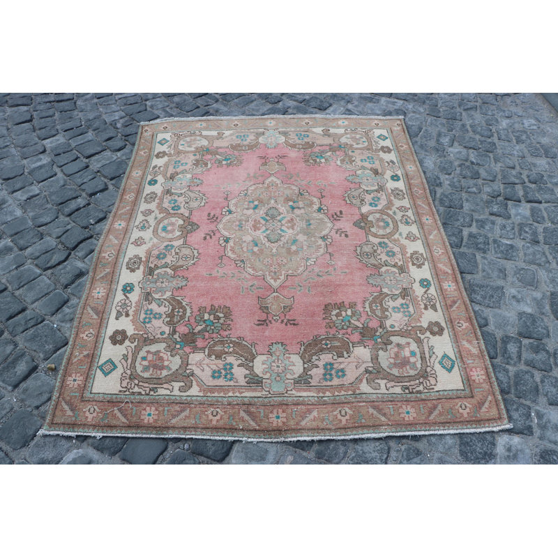 Tapis turc beige authentique en laine Oushak, idéal pour les décorations de salon