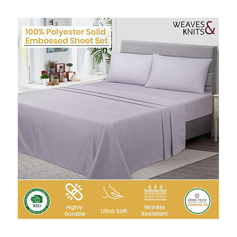 ENSEMBLE DE FEUILLES À SABLE, Argent, Ensemble de draps pour taille de lit simple TG
