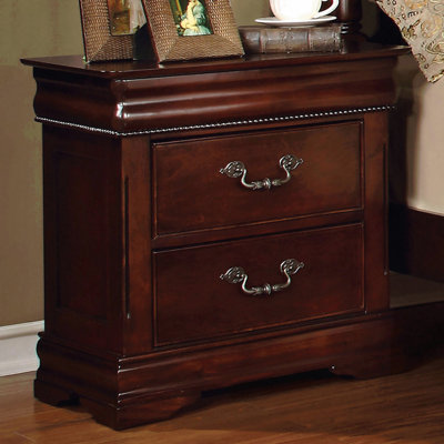 Traditional Style Cherry, 1Pc Bedroom Nightstand Only, Solid Wooden 2-Drawers, Hidden Top Drawer