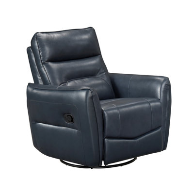1Pc Recliner Chair With Swivel Motion Luxurious Comfort Blue Leather Upholstered Solid Wood Living Room Furniture