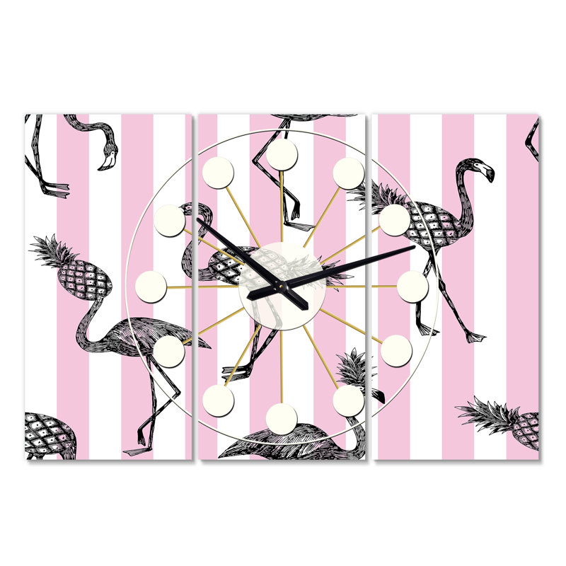 Flamant rose surdimensionnée sur horloge murale Mid-Century