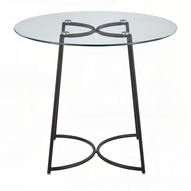 Table de salle à manger contemporaine - Structure en acier noir avec plateau en verre transparent, Noir
