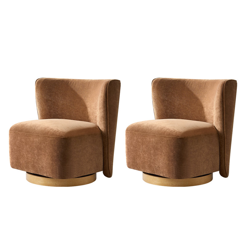 Socorro 31" W Modern Boucle Upholstered Wingback Swivel Barrel Chair with Fully Assembled, Caramel