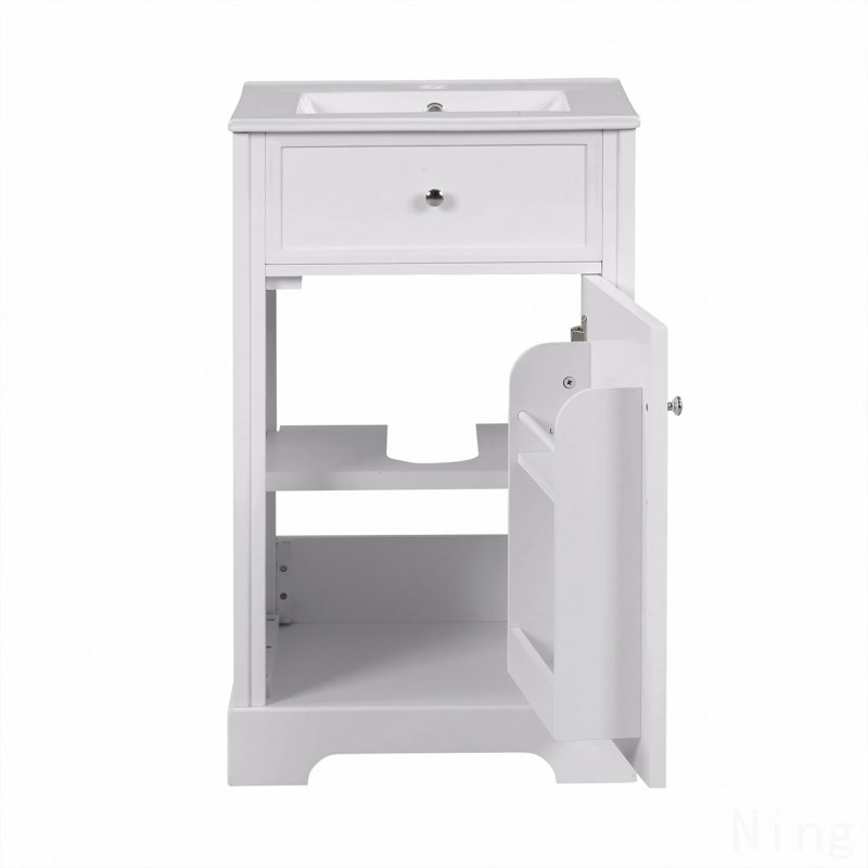 Meuble-lavabo de 20 po avec lavabo, armoire avec porte à fermeture douce, support de rangement, tablette réglable, Blanc