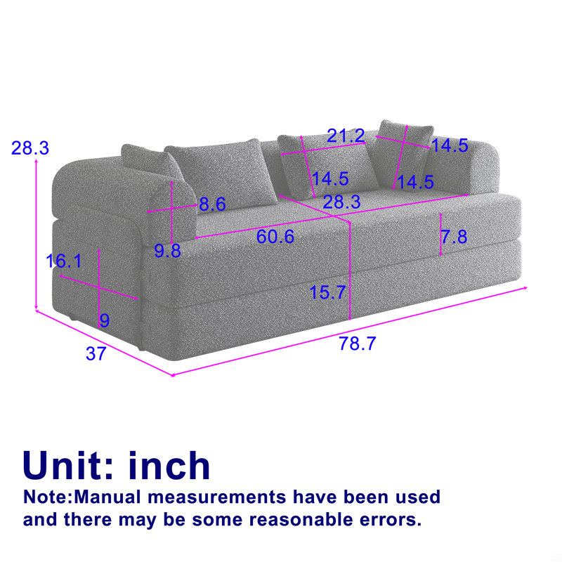 Canapé-lit convertible de 78,7 pouces avec coussin cylindrique pliable en chenille, Kaki