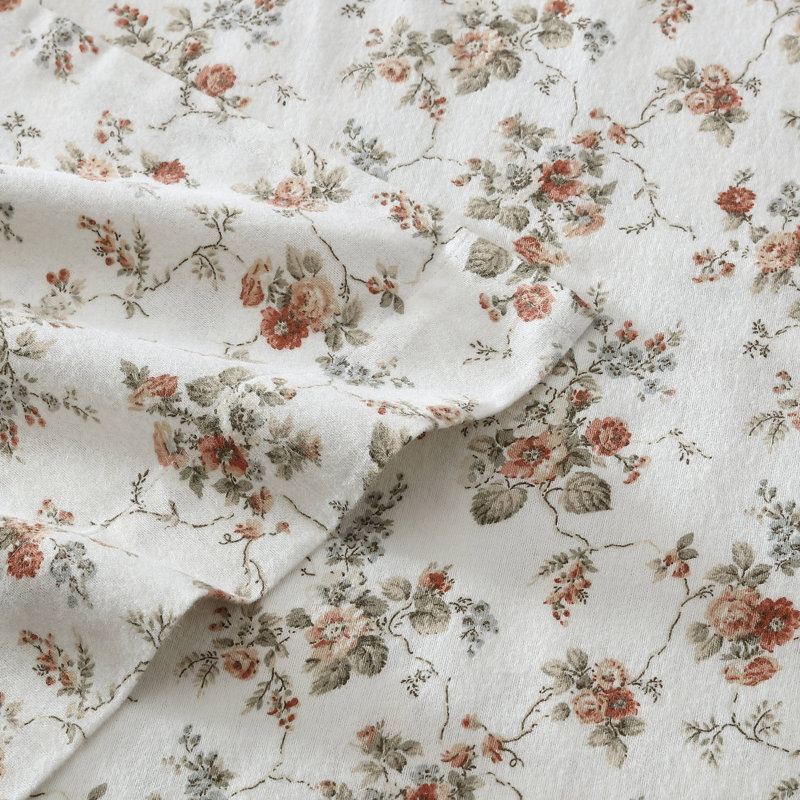 Queen Pink Floral Cotton Flannel Sheet Set