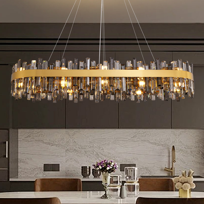 Lustre moderne 20 lumières à intensité variable avec détails en cristal Kacy, Gris / Transparent
