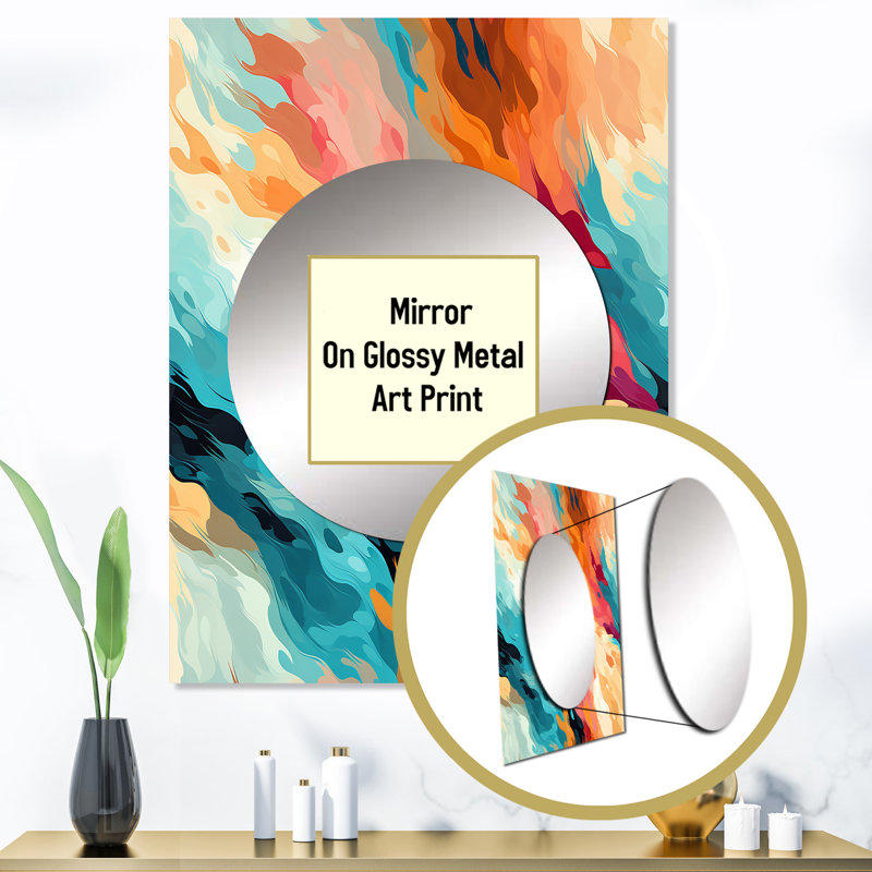 Multicolor Feather Fury - miroir mural abstrait unique, miroir moderne, impression d'art en métal, 40 po x 30 po
