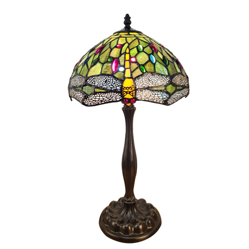 Lampe de table libellule style Tiffany, vitrail vert