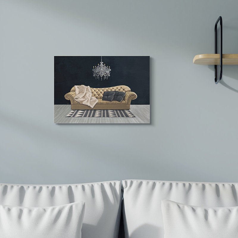 «Modern Living Room Interior Design Blue Gold», impression, Toile tendue, H 16 po x l 20 po