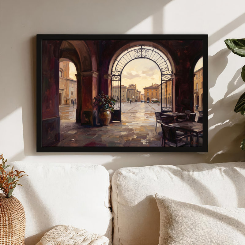 Art mural sur toile noir encadré pour le salon, la chambre à coucher, le bureau ou le vestibule - Décoration murale décorative avec cour arquée