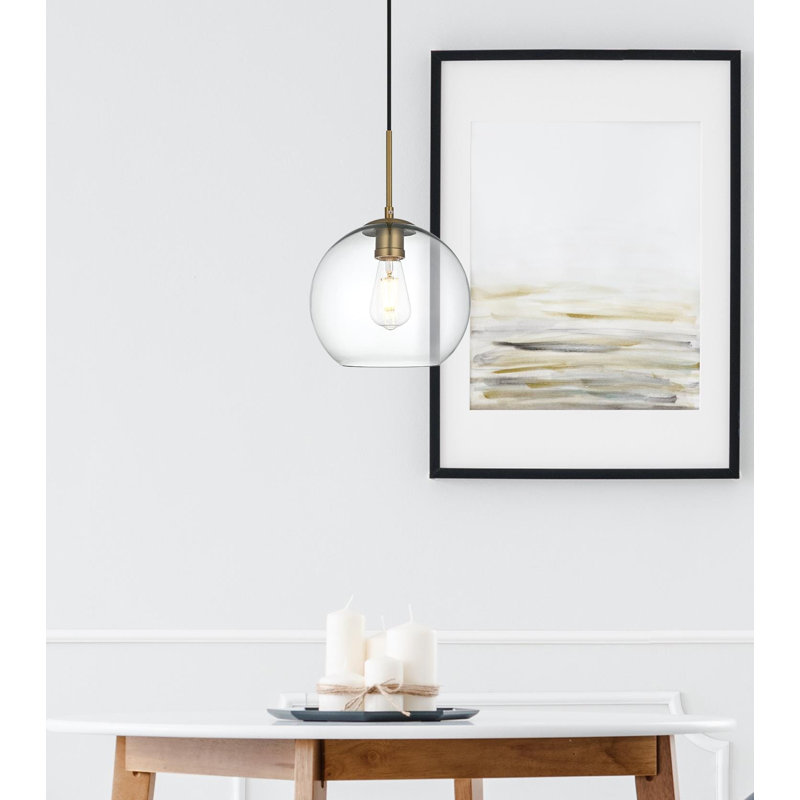Luminaire suspendu sphérique simple à 1 lumière Snead, Transparent, H 70 po x l 9,8 po x P 9,8 po, Gold
