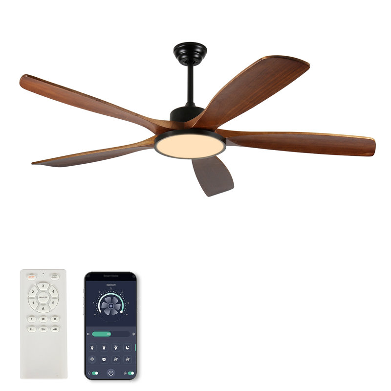 Large Outdoor Ceiling Fan With Remote Control And Light With Three-Color Dimming, 5 Reversible Wooden Blades, Modern Garden, Patio, Farmhouse, Living Room And Bedroom Ceiling Fan