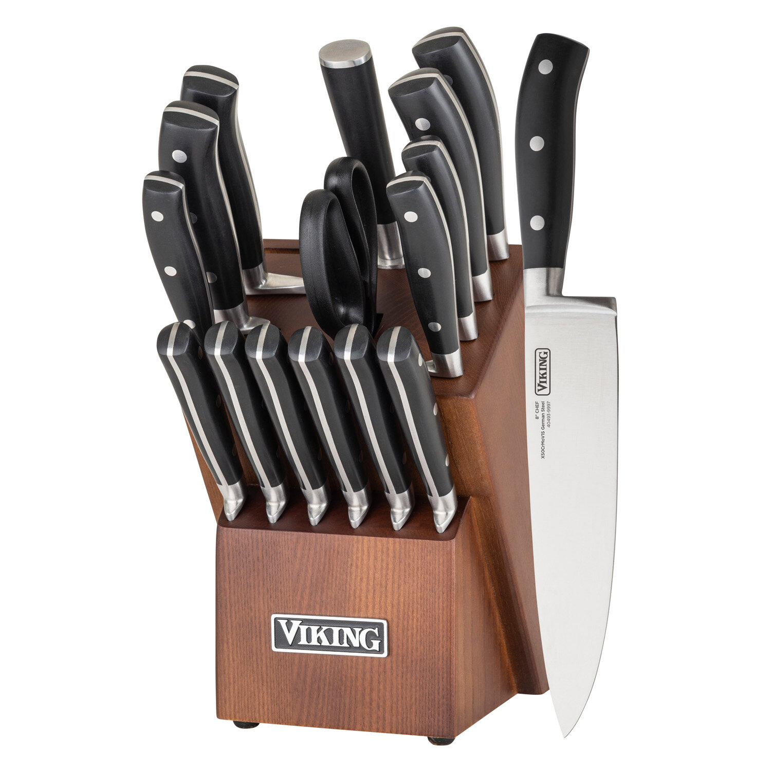 Styled Settings Copper Stainless Steel Knife Set with Walnut Knife Block
