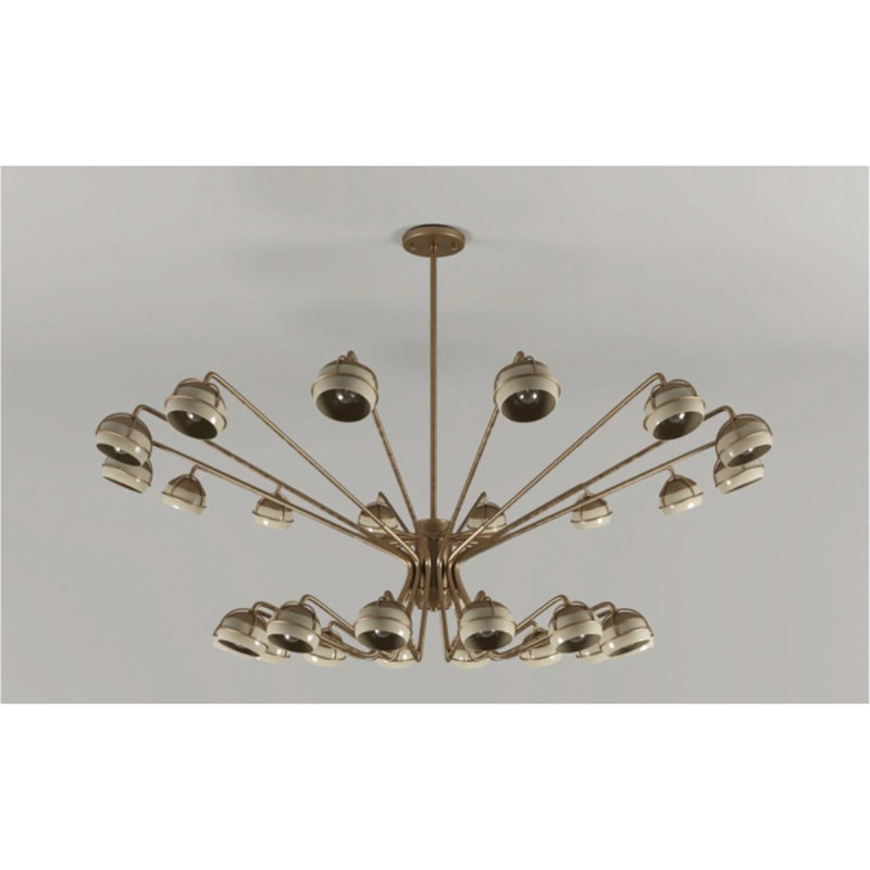 Lustre suspendu 14 lumières à intensité variable, Noir, 58" Diameter x 27" Height, Nickel satiné